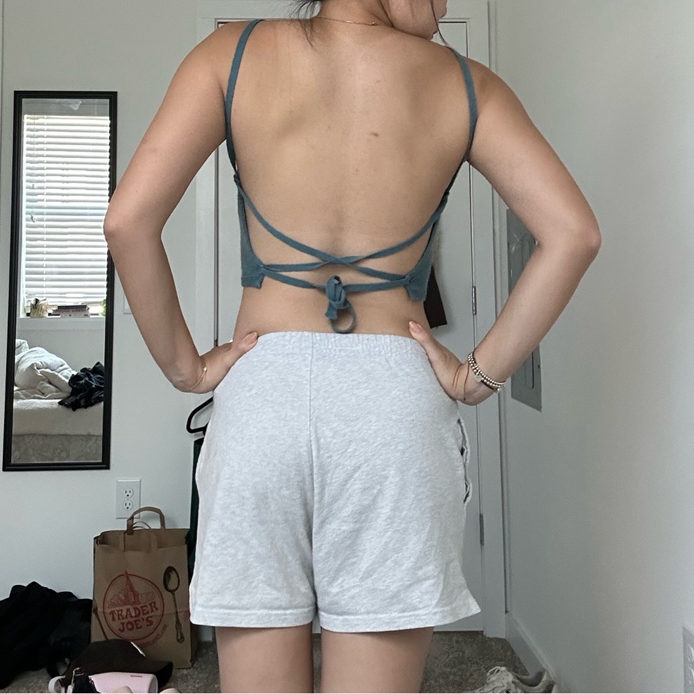 Blue open back Strappy Back Top